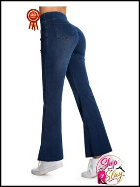 Women's Booty Lifting Flare Jeans High Waist Pull On Stretchy Denim Jeggings
